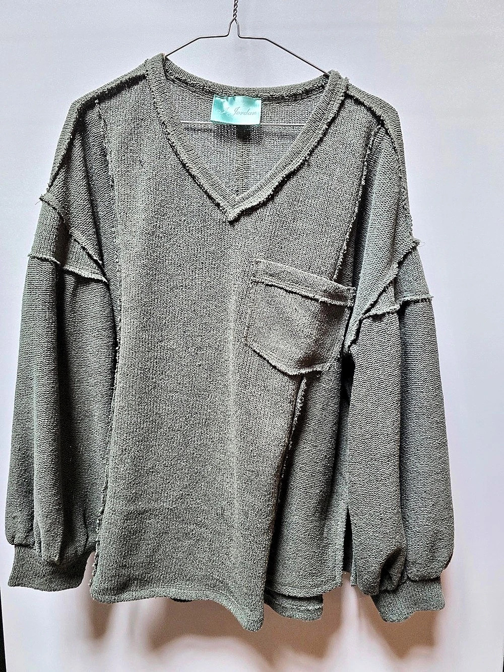 J. Jordan V-Neck Balloon Sleeve Sweater in Sage - Like New